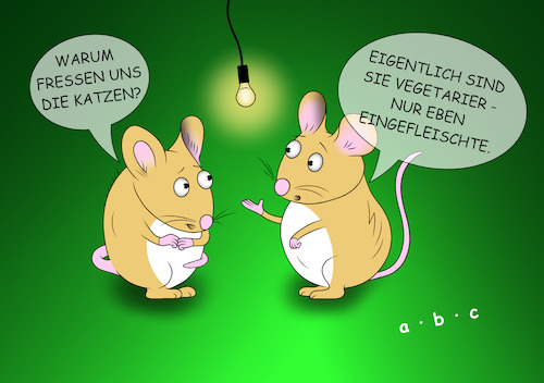 Cartoon: eingefleischte Vegetarier (medium) by a-b-c tagged abc,maus,vegetarier,mauseloch,grusel,gruselig,eingefleischt,essen,nahrung,ernährung,nahrungskette,katzen,fressen,angst,furcht,dunkelheit,erklärung,aufklärung,fragen,antworten,lernen,funzel,vegan,besorgnis,unsicherheit,bedrohung,abc,maus,vegetarier,mauseloch,grusel,gruselig,eingefleischt,essen,nahrung,ernährung,nahrungskette,katzen,fressen,angst,furcht,dunkelheit,erklärung,aufklärung,fragen,antworten,lernen,funzel,vegan,besorgnis,unsicherheit,bedrohung