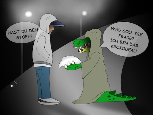 Cartoon: Krokodeal (medium) by a-b-c tagged abc,krokodil,tier,dealer,droge,stoff,rauschgift,gras,hanf,cannabis,polizei,verbrechen,kriminalität,sucht,konsument,nacht,grau,illegal,gefahr,szene,maske,millieu,unterwelt,abc,krokodil,tier,dealer,droge,stoff,rauschgift,gras,hanf,cannabis,polizei,verbrechen,kriminalität,sucht,konsument,nacht,grau,illegal,gefahr,szene,maske,millieu,unterwelt