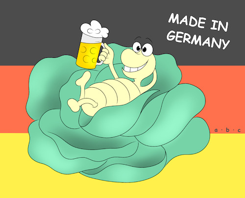 Cartoon: Made in Germany (medium) by a-b-c tagged abc,insekt,made,kohl,deutschland,germany,herkunft,gütesiegel,qualität,flagge,wert,industrie,wortwitz,wortspiel,ware,produkt,einkauf,export,import,produktion,abc,insekt,made,kohl,deutschland,germany,herkunft,gütesiegel,qualität,flagge,wert,industrie,wortwitz,wortspiel,ware,produkt,einkauf,export,import,produktion