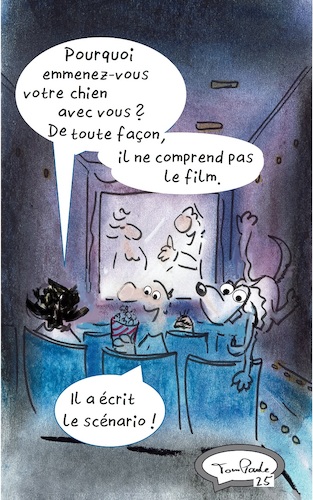 Cartoon: cinema (medium) by TomPauLeser tagged popcorn,de,cinema,avec,scenario,chien