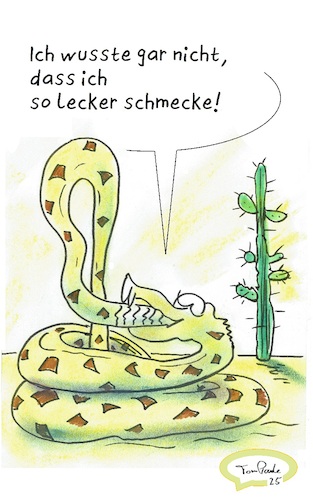 Cartoon: Jahr der Schlange (medium) by TomPauLeser tagged jahr,der,schlange,china,chinesisch,trocken,trockenheit,wassermangel,horoskop,klapperschlange,wüste,kaktus,midgardschlange,weltenschlange,weltenbrand,ragnarök,ouroboros,zurückkehren,introspektive