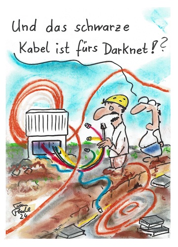 Cartoon: Technischer Sachverständiger (medium) by TomPauLeser tagged technischer,sachverständiger,sachverstand,datenkabel,glasfaser,kabel,glasfaserkabel,datennetz,netzausbau