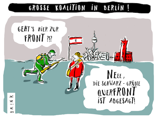 Cartoon: Große Koalition Berlin (medium) by ALIS BRINK tagged große,koalition,berlin,schwarz,grün,querfront,soldat,krieg,rotes,rathaus,regieren,große,koalition,berlin,schwarz,grün,querfront,soldat,krieg,rotes,rathaus,regieren