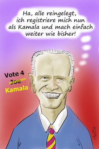 Cartoon: Aus Biden wird Harris (medium) by Arni tagged joe,biden,kamala,harris,demokraten,republikaner,democrats,republicans,president,präsident,kandidatur,wahl,nominierung,schlitzohr,macht,namensänderung