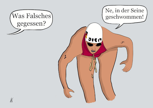 Cartoon: Was von Olympia bleibt (medium) by Gabi Horvath tagged seine,olympia,olympische,spiele,schwimmer,schwimmen,verschmutzung