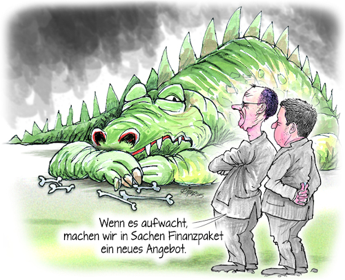 Cartoon: Schlafendes Monster (medium) by Ritter-Cartoons tagged finanzpaketverhandlungen,mit,den,grünen,finanzpaketverhandlungen,mit,den,grünen