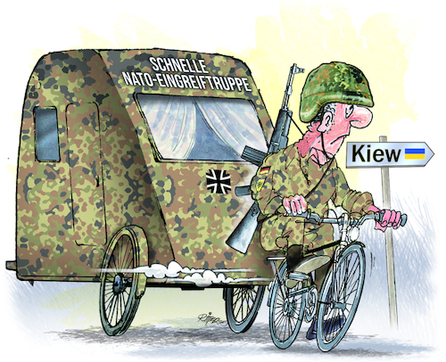 Cartoon: Schnelle Eingreiftruppe (medium) by Ritter-Cartoons tagged schnelle,eingreiftruppe,nato,bundeswehr,ukraine,krieg,schnelle,eingreiftruppe,nato,bundeswehr,ukraine,krieg