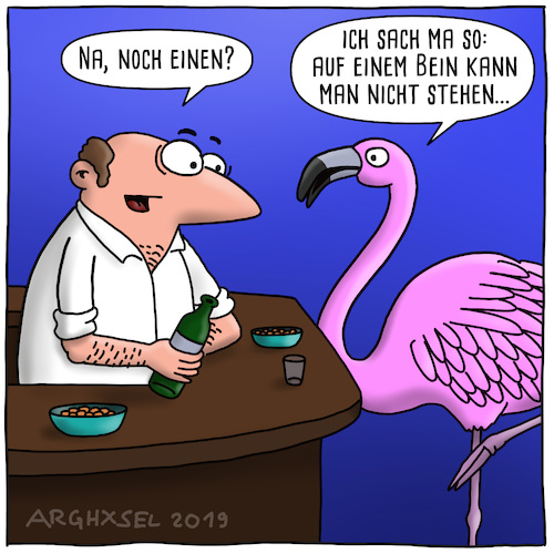 Cartoon: Auf einem Bein (medium) by Arghxsel tagged bar,kneipe,flamingo,drink,schnaps,ein,bein,stehen,bar,kneipe,flamingo,drink,schnaps,ein,bein,stehen