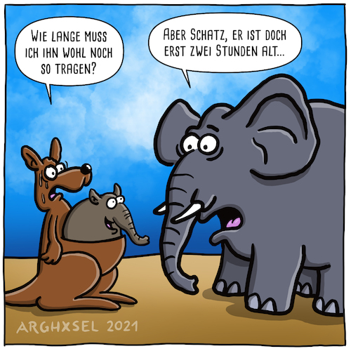 Cartoon: Babyfreuden (medium) by Arghxsel tagged elefant,känguru,baby,elefantenbaby,mischehe,patchwork,family,schwer,elefant,känguru,baby,elefantenbaby,mischehe,patchwork,family,schwer