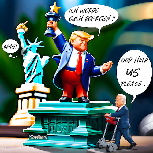 Cartoon: And the winner is . . . (medium) by MorituruS tagged tv,duell,usa,joe,biden,kritik,kandidatur,erste,debatte,schlechtes,abschneiden,katastrophe,donald,trump,panik,gefahr,demokratie,unwahrheiten,cartoon,karikatur,moriturus