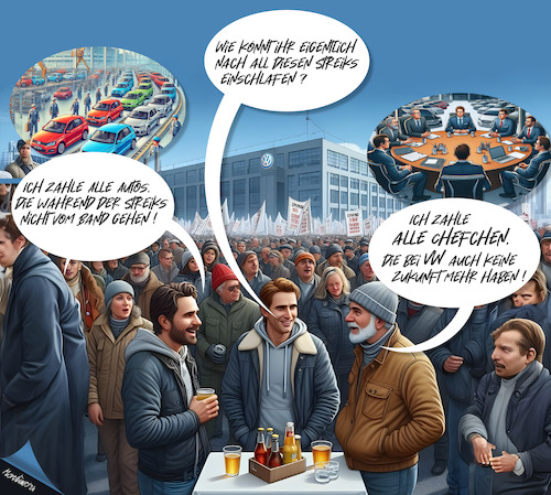 Cartoon: Chefchen zählen (medium) by MorituruS tagged warmstreik,volkswagen,vw,ig,metall,mitarbeiter,protestieren,deutschlandweit,beschäftigte,werksschließungen,lohnkürzungen,autobauer,sparpläne,stammwerk,wolfsburg,kassel,hannover,braunschweig,zwickau,kundgebungen,cartoon,karikatur,moriturus