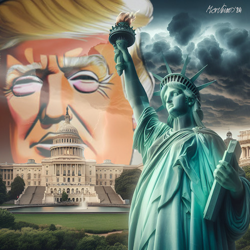 Cartoon: Grab her by the freedom 1 (medium) by MorituruS tagged donald,trump,us,wahl,comeback,election,stop,the,steal,stolen,gewitter,sturm,aufs,kapitol,capitol,statue,of,lady,liberty,grab,her,by,freedom,karikatur,cartoon,moriturus