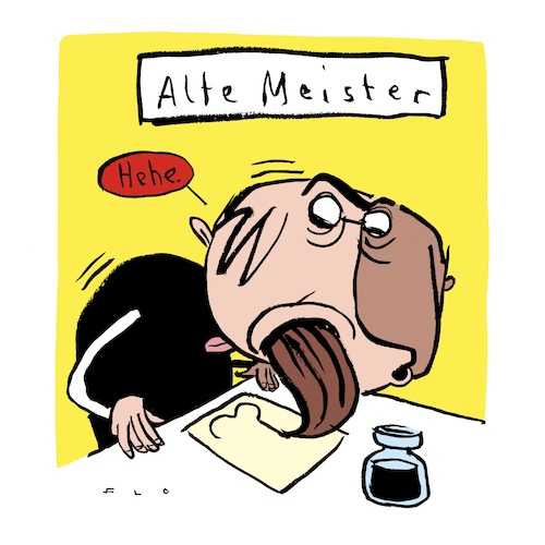 Cartoon: Alte Meister (medium) by F L O tagged alt,meister,pinsel,tusche,zeichnen,malen,maler,nasenhaar,nase,kichern,erfahrung,nasenloch,alt,meister,pinsel,tusche,zeichnen,malen,maler,nasenhaar,nase,kichern,erfahrung,nasenloch