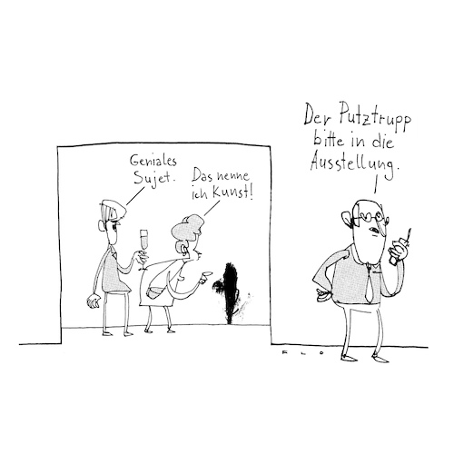 Cartoon: Ausstellung (medium) by F L O tagged kunst,ausstellung,putzdienst,vernissage,sicherheitsdienst,museum,besucher,kunst,ausstellung,putzdienst,vernissage,sicherheitsdienst,museum,besucher