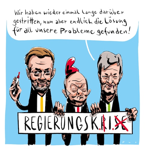 Cartoon: Regierungskrise (medium) by F L O tagged scholz,olaf,lindner,christian,habeck,robert,ki,regierung,regierungskrise,ampel,schlumpf,scholz,olaf,lindner,christian,habeck,robert,ki,regierung,regierungskrise,ampel,schlumpf