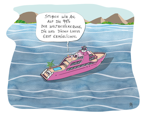 Cartoon: Luxusyacht (medium) by Rebecca-Meyer tagged reichtum,von,milliardären,rasante,gewinne,der,lebensmittel,und,energiekonzerne,verteilung,luxus,arm,reich,oxfam,inflation,hungernden,weltbevölkerung,entwicklungszusammenarbeit,sozialer,sicherung,bildung,gesundheit,übergewinnsteuer,oecd,börse,steuererhöhungen,für,reiche,gesellschaft,reichtum,von,milliardären,rasante,gewinne,lebensmittel,energiekonzerne,verteilung,luxus,arm,reich,oxfam,inflation,hungernden,weltbevölkerung,entwicklungszusammenarbeit,sozialer,sicherung,bildung,gesundheit,übergewinnsteuer,oecd,börse,steuererhöhungen,reiche,gesellschaft