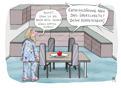 Cartoon: Smart Home (medium) by Rebecca-Meyer tagged alexa,smart,home,künstliche,intelligenz,küche,gemma,internet,mann,kompetenz,kaffee,kochen,ki,artifizielle,fake,news,gesichtserkennungstechnologie,informatik,empfehlungen,netflix,youtube,personalisierte,werbung,facebook,google,objekttracking,dinge,virtuell,assistenten,websites,alexa,smart,home,künstliche,intelligenz,küche,gemma,internet,mann,kompetenz,kaffee,kochen,ki,artifizielle,fake,news,gesichtserkennungstechnologie,informatik,empfehlungen,netflix,youtube,personalisierte,werbung,facebook,google,objekttracking,dinge,virtuell,assistenten,websites