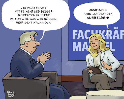 Cartoon: Ausbilden (medium) by Karl Berger tagged ausbilden,ausbeuten,kapital,wirtschaft,unternehmer,ausbilden,ausbeuten,kapital,wirtschaft,unternehmer