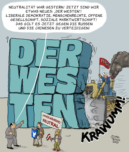 Cartoon: Tief im Westen (medium) by Karl Berger tagged trump,westen,neutralität,österreich,trump,westen,neutralität,österreich