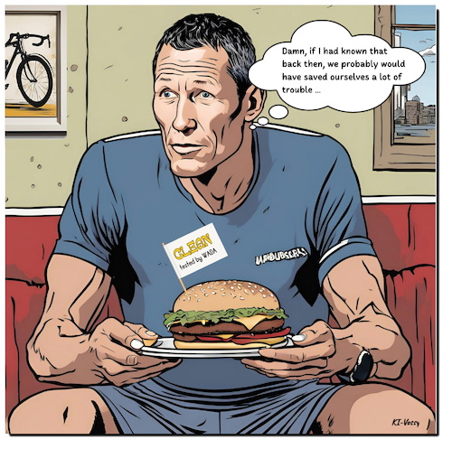 Cartoon: The Lanceburger (medium) by A Human tagged doping,burger,hamburger,wada,radsport,lance,armstrong,lanceamrmstrong,tourdefrance,tdf,cycling