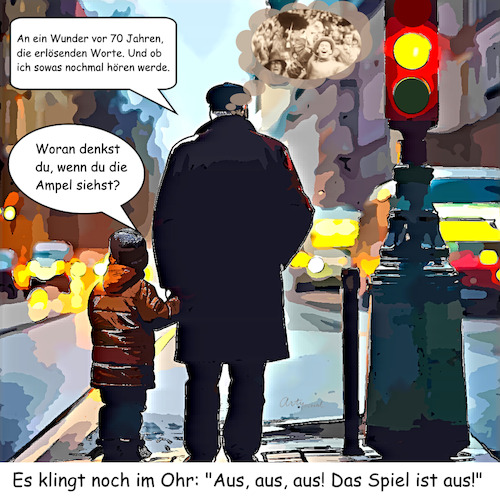 Cartoon: 1954 (medium) by ArtyFicial tagged ampel,bern,1954,opa,enkelkind,das,spiel,ist,aus