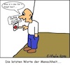 Cartoon: Die letzten Worte der Menschheit (small) by Schwabbel tagged ende,allegorie,knopf,auslöschung,tod,neugier