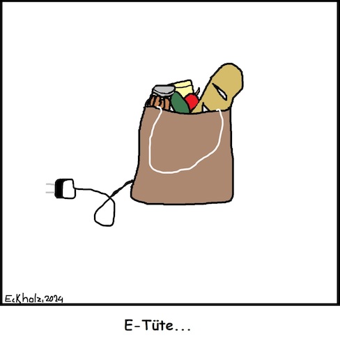 Cartoon: E-Tüte... (medium) by Fettsau1978 tagged etüte,wortspiel,sprache,deutsch,etüde,allegorie,einkaufstüte