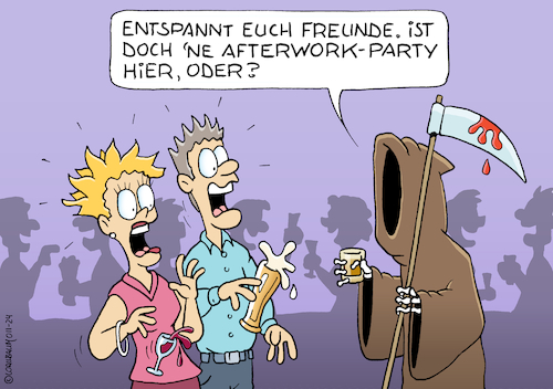 Cartoon: Feierabend (medium) by Rovey tagged afterworkparty,gevatter,tod,sensenmann,schnitter,knochenmann,afterwork,party,feierabend,mann,frau,feier,geselligkeit,kollegen,menschen,schrecken,angst,todesangst,gäste,ungebetener,gast,schrecklich,ende,schluss,abend,endlichkeit,gruselig,grusel,blutig,cartoon,illustration,afterworkparty,gevatter,tod,sensenmann,schnitter,knochenmann,afterwork,party,feierabend,mann,frau,feier,geselligkeit,kollegen,menschen,schrecken,angst,todesangst,gäste,ungebetener,gast,schrecklich,ende,schluss,abend,endlichkeit,gruselig,grusel,blutig,cartoon,illustration