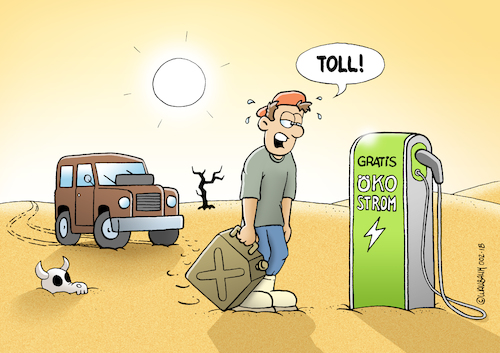 Cartoon: Ökostrom jederzeit und überall (medium) by Rovey tagged elektromobilität,auto,elektroauto,jeep,geländewagen,benzin,autofahren,diesel,verbrennungsmotor,ladesäule,strom,tankstelle,tanken,ökostrom,saubere,energie,sparen,aufladen,gratis,kostenlos,ökologie,umweltschutz,umweltfreundlich,grüne,mobilität,zukunft,pkw,verkehr,wüste,wildnis,heiss,trocken,sonne,hitze,kanister,totenkopf,fahrer,ende,nirgendwo,notfall,enttäuschung,hoffnungslos,energiewende,elektromobilität,auto,elektroauto,jeep,geländewagen,benzin,autofahren,diesel,verbrennungsmotor,ladesäule,strom,tankstelle,tanken,ökostrom,saubere,energie,sparen,aufladen,gratis,kostenlos,ökologie,umweltschutz,umweltfreundlich,grüne,mobilität,zukunft,pkw,verkehr,wüste,wildnis,heiss,trocken,sonne,hitze,kanister,totenkopf,fahrer,ende,nirgendwo,notfall,enttäuschung,hoffnungslos,energiewende