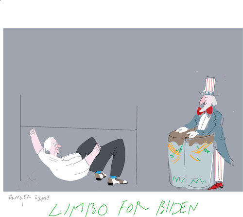 Cartoon: Biden and limbo dance (medium) by gungor tagged biden,and,dept,ceiling,biden,and,dept,ceiling