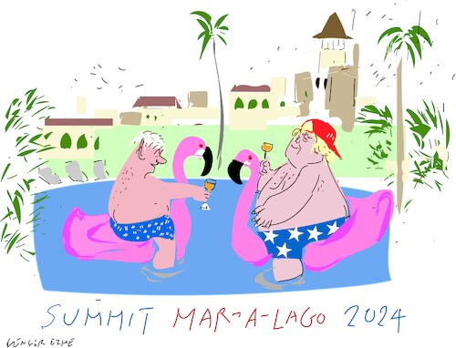 Cartoon: Rendez -vous at Mar-a-Lago (medium) by gungor tagged visit,to,mar,lago,visit,to,mar,lago