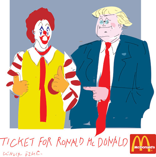 Cartoon: Ronald Mc Donald (medium) by gungor tagged ticket,for,ronald,ticket,for,ronald