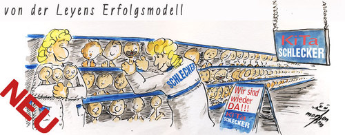 Cartoon: Umschulung (medium) by Lupe tagged schlecker,umschulung,von,der,leyen,kita,erzieherinnen,frauen,laden,kinder,baby,regale,supermarkt