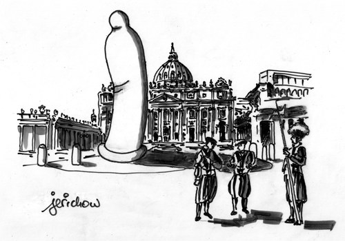 Cartoon: Der Obelisk (medium) by jerichow tagged kondome,papst,sakrileg,petersdom,petersplatz,obelisk,satire,obelisk,petersplatz,petersdom,sakrileg,papst,kondome,sex,verhütung,skandal,religion,afrika,katholische kirche,kirche,katholische