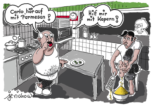 Cartoon: Pizzeria (medium) by jerichow tagged pizza,parmesan,fußpflege,popel,popeln,kapern,pizza,parmesan,fußpflege,popel,popeln,kapern