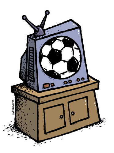 Cartoon: Football TV illustration (medium) by svitalsky tagged fußball,football,ball,soccer,tv,television,wm,world,cup,africa,kick,kicker,gol,svitalsky,svitalskybros,illustration,cartoon,fußball,fussball,sport,wm,weltmeisterschaft,2010,afrika