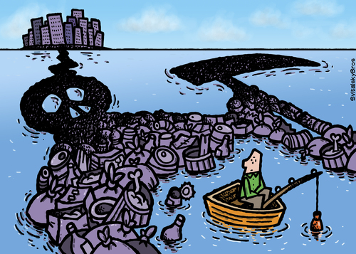 Cartoon: Water pollution (medium) by svitalsky tagged water,pollution,garbage,trash,pacific,sea,city,world,meer,see,verunreinigung,umweltverschmutzung,wasser,abfalle,mull,schmutz,svitalsky,cartoon,illustration,natur,umwelt,naturverschmutzung,umweltverschmutzung,wasser,meer,müll,tod