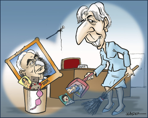 Cartoon: Clean up (medium) by jeander tagged scandal,dominique,kahn,strauss,imf,lagarde,christine,christine lagarde,imf,strauss kahn,skandal,christine,lagarde,strauss,kahn