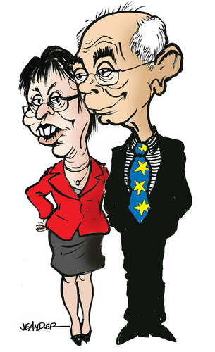 Cartoon: Van Pompuy and  Ashton (medium) by jeander tagged herman,van,rompuy,cathrine,ashton,president,high,comissioner,uropean,union,foreign,minister,baroness,eu,van rompuy,catherine ashton,van,pompuy,catherine,ashton,rompuy