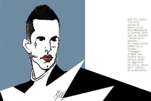 Cartoon: Achille Lauro (medium) by Enzo Maneglia Man tagged ritratti,caricature,illustrazioni,cantanti,sanremo,festival,2025