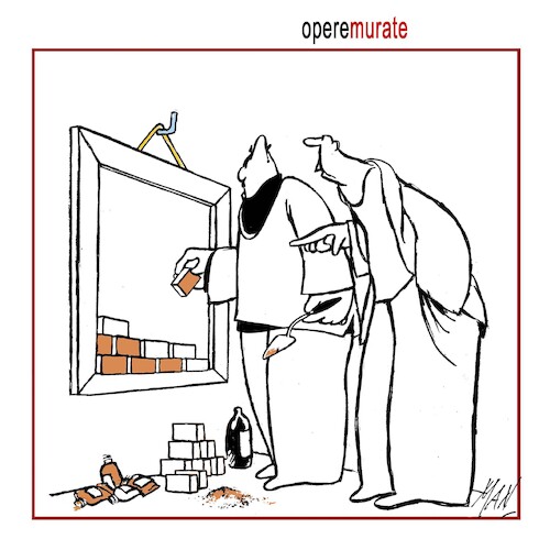 Cartoon: opere murate (medium) by Enzo Maneglia Man tagged vignette,spilli,umorismo,grafico,fighillearte,piccolomuseo,palazzo,tani,fighille,ita