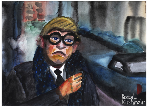 Cartoon: David Hockney (medium) by Pascal Kirchmair tagged david,hockney,dandy,aquarell,watercolour,painting,bild,british,great,britain,england,london,cheeky,serious,maler,painter,peintre,david,hockney,dandy,aquarell,watercolour,painting,bild,british,great,britain,england,london,cheeky,serious,maler,painter,peintre