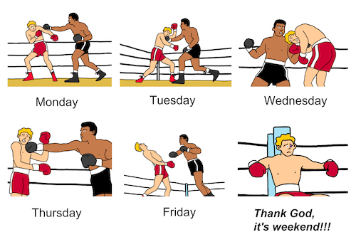 Cartoon: Endlich Wochenende! (medium) by Pascal Kirchmair tagged muhammad,ali,cassius,marcellus,clay,jr,boxing,boxer,boxeur,boxeador,pugil,boxe,box,boxeo,boxare,pugilista,heavy,weight,champion,championship,the,greatest,of,all,time,goat,art,arte,kunst,sport,sports,deporte,manhattan,new,york,artist,illustration,drawing,zeichnung,pascal,kirchmair,cartoon,caricature,karikatur,ilustracion,dibujo,desenho,ink,disegno,ilustracao,illustrazione,illustratie,dessin,de,presse,du,jour,day,tekening,teckning,cartum,vineta,comica,vignetta,caricatura,portrait,porträt,portret,retrato,ritratto,actor,acting,schauspieler,schwarz,artwork,humor,humour,funny,lustig,humorous,witzig,witz,hard,days,weekend,wochenende,endlich,thank,god,gott,sei,dank,verprügelt,schläge,einstecken,muhammad,ali,cassius,marcellus,clay,jr,boxing,boxer,boxeur,boxeador,pugil,boxe,box,boxeo,boxare,pugilista,heavy,weight,champion,championship,the,greatest,of,all,time,goat,art,arte,kunst,sport,sports,deporte,manhattan,new,york,artist,illustration,drawing,zeichnung,pascal,kirchmair,cartoon,caricature,karikatur,ilustracion,dibujo,desenho,ink,disegno,ilustracao,illustrazione,illustratie,dessin,de,presse,du,jour,day,tekening,teckning,cartum,vineta,comica,vignetta,caricatura,portrait,porträt,portret,retrato,ritratto,actor,acting,schauspieler,schwarz,artwork,humor,humour,funny,lustig,humorous,witzig,witz,hard,days,weekend,wochenende,endlich,thank,god,gott,sei,dank,verprügelt,schläge,einstecken