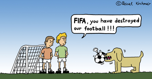 Cartoon: FIFA-Affäre (medium) by Pascal Kirchmair tagged fifa,scandal,corruption,football,korruption,caricature,karikatur,cartoon,fußball,affäre,affair,sepp,blatter,michel,platini,glaubwürdigkeit,federation,internationale,de,association,fifa,scandal,corruption,football,korruption,caricature,karikatur,cartoon,fußball,affäre,affair,sepp,blatter,michel,platini,glaubwürdigkeit,federation,internationale,de,association