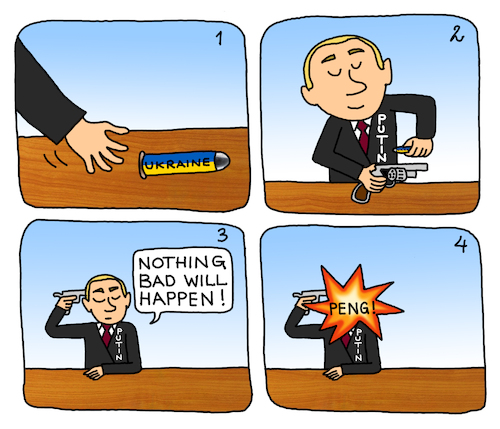 Cartoon: Russian Roulette (medium) by Pascal Kirchmair tagged russian,russisches,roulette,russia,russland,ukraine,vladimir,putin,politische,politik,krieg,war,karikatür,guerre,guerra,ruleta,rusa,russa,roleta,art,illustration,drawing,zeichnung,pascal,kirchmair,cartoon,caricature,karikatur,ilustracion,dibujo,desenho,ink,disegno,ilustracao,illustrazione,illustratie,dessin,de,presse,du,jour,of,the,day,tekening,teckning,cartum,vineta,comica,vignetta,caricatura,portrait,porträt,portret,retrato,ritratto,hollywood,witz,humour,umorismo,humorous,spirito,humor,political,comic,bildgeschichte,rusia,russian,russisches,roulette,russia,russland,ukraine,vladimir,putin,politische,politik,krieg,war,karikatür,guerre,guerra,ruleta,rusa,russa,roleta,art,illustration,drawing,zeichnung,pascal,kirchmair,cartoon,caricature,karikatur,ilustracion,dibujo,desenho,ink,disegno,ilustracao,illustrazione,illustratie,dessin,de,presse,du,jour,of,the,day,tekening,teckning,cartum,vineta,comica,vignetta,caricatura,portrait,porträt,portret,retrato,ritratto,hollywood,witz,humour,umorismo,humorous,spirito,humor,political,comic,bildgeschichte,rusia