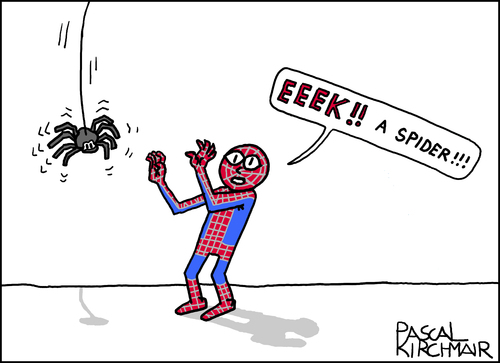 Cartoon: Spider-Man (medium) by Pascal Kirchmair tagged ragno,araignee,vignetta,desenho,drawing,dessin,disegno,dibujo,fear,afraid,angst,karikatur,cartoon,spiderman,man,spider,spider,man,spiderman,cartoon,karikatur,angst,afraid,fear,dibujo,disegno,dessin,drawing,desenho,vignetta,araignee,ragno