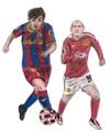 Cartoon: Lionel Messi and Wayne Rooney (small) by Pascal Kirchmair tagged manu wayne rooney lionel messi barca barcelona fc manchester united champions league ligue des soccer foot football fußball dribbelkünstler bester fußballer weltfußballer meilleur joueur de