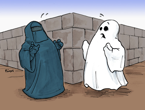 Cartoon: Buuhrka (medium) by Bülow tagged burka,islam,muslim,moslem,ghost,gespenst,schreck,burka,islam,muslim,moslem,gespenst,schreck,koran,vermummt,religion,tradition