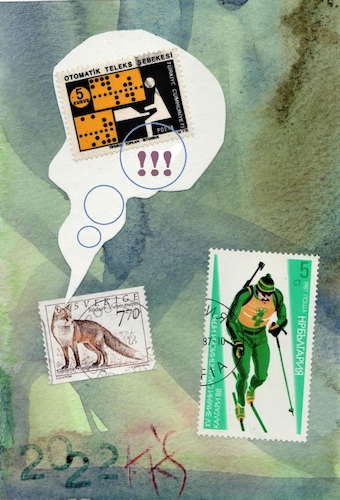 Cartoon: Biathlon. A smart fox (medium) by Kestutis tagged biathlon,fox,dada,postcard,philately,winter,sport,skiing