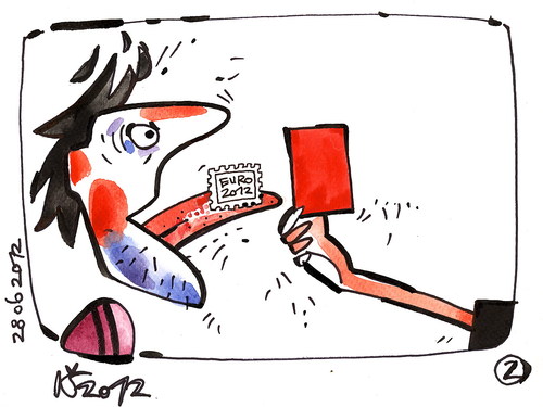 Cartoon: FOOTBALL. RED CARD (medium) by Kestutis tagged 2012,euro,referee,fussball,stamp,postage,soccer,briefmarke,football,card,red,postcard,sport